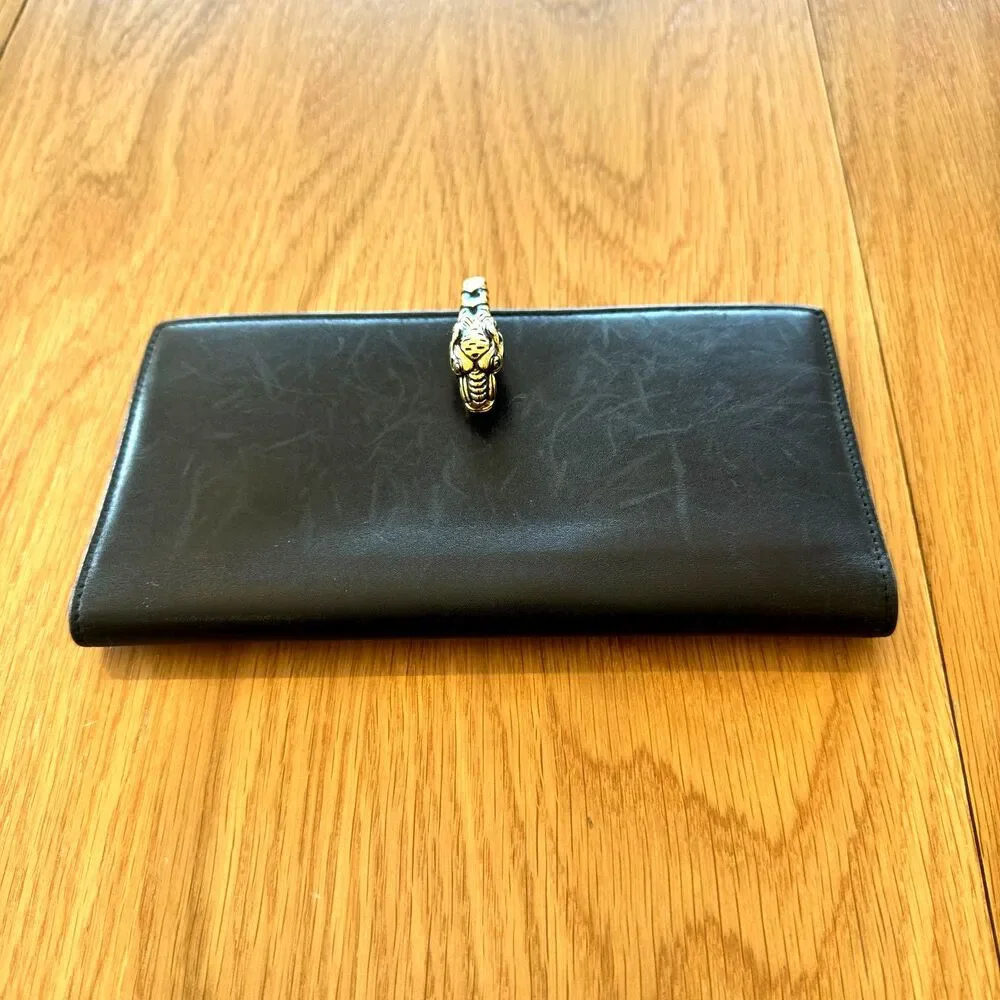 Gucci Dark blue Leather Wallet with Gold Tiger Head Closure - Picture 14 of 14